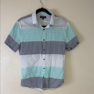 Express Casual Button Down Shirt Blue and White